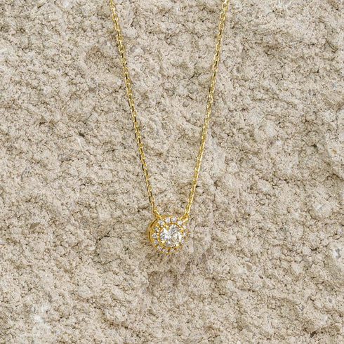 0.40ct Lab Diamond Halo Necklace in 9K Yellow Gold G/Vs